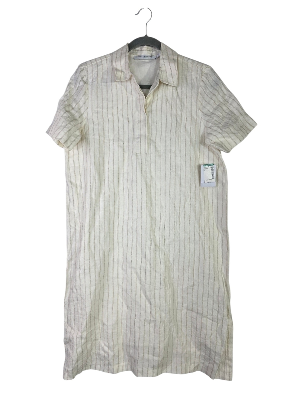 Simons Cream Short-Sleeve Polo Shirt Dress with Subtle Stripes